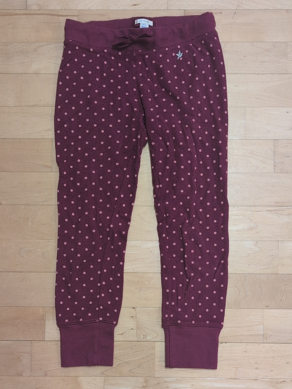 aerie Polka Dot Waffle Knit Cropped Leggings Purple & Pink Size Small